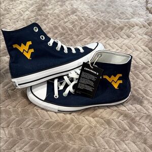 Converse Women's Navy and Yellow High-Tops (NWT)